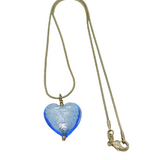 Sterling Silver Blue Murano Glass Heart & Snake Chain Necklace Modern c2010