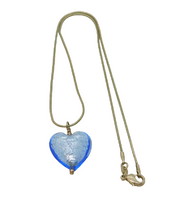 Sterling Silver Blue Murano Glass Heart & Snake Chain Necklace Modern c2010