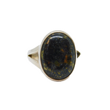 Sterling Silver Black Resin With Golden Inclusions Ring Modern c1990 Size J 1/2