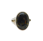 Sterling Silver Black Resin With Golden Inclusions Ring Modern c1990 Size J 1/2