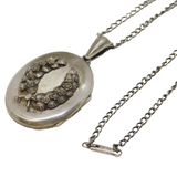 Victorian Sterling Silver Wreath Pattern Locket Necklace Antique c1880s