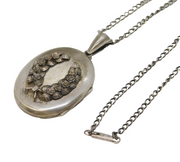 Victorian Sterling Silver Wreath Pattern Locket Necklace Antique c1880s