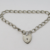 Sterling Silver Curb Link Charm Bracelet Heart Clasp Vintage c1970