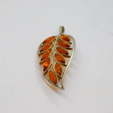 Sterling Silver Baltic Amber Leaf Form Brooch Vintage c1990