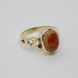 Sterling Silver Jasper Cabochon Patterned Band Ring Vintage c1970 Size Q 1/2