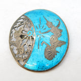 Siam Sterling Silver Blue Niello Enamel Panel Brooch Antique c1940