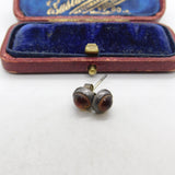 Pair of Sterling Silver Amber Bead Cabochon Stud Earrings Vintage c1970