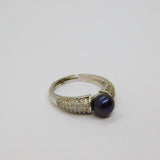 Sterling Silver Pearl & Spinel Adjustable Band Ring Modern c2000 Size M 1/2
