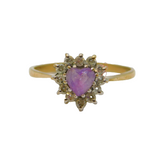 9ct Yellow Gold, Amethyst & Spinel Heart Set Dress Ring Vintage Birmingham