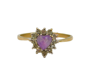 9ct Yellow Gold, Amethyst & Spinel Heart Set Dress Ring Vintage Birmingham