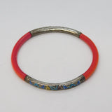 19th Century Chinese Sterling Silver, Enamel & Coral Bangle Bracelet Antique