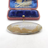Large Sterling Silver Large Moss Agate Brooch Antique c1920 Art Deco