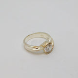Sterling Silver CZ Twist Front Solitaire Dress Ring Modern c1990 Size L 1/2