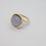Sterling Silver Cabochon Blue Chalcedony Statement Ring Modern c1990 Size N 1/2