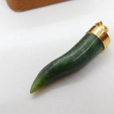 Rolled Gold Carved Nephrite Jade Tooth or Claw Brooch Vintage c1960