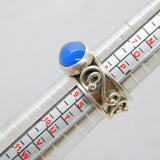 Sterling Silver Blue Chalcedony Patterned Studio Ring Modern 2000 Size R 1/2