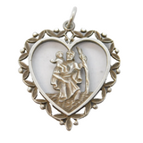 Sterling Silver St Christopher Heart Travel Charm Pendant Vintage c1970s