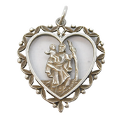 Sterling Silver St Christopher Heart Travel Charm Pendant Vintage c1970s
