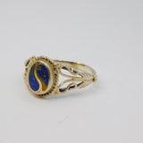 Sterling Silver Blue Enamel Yin & Yang Pattern Ring Vintage c1970 Size K 1/2