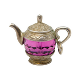 Sterling Silver Glass Set teapot Charm Pendant Vintage c1970s