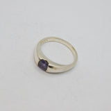 Sterling Silver Cushion Cut Amethyst Solitaire Ring Vintage c1970 Size V 1/2