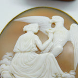 Victorian 9ct Rose Gold Carved Shell Cameo Hebe Feeding Eagle Brooch c1850