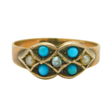 Victorian 9ct Gold, Seed Pearl & Turquoise Dress Ring Antique 1900 Birmingham