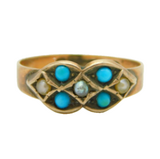 Victorian 9ct Gold, Seed Pearl & Turquoise Dress Ring Antique 1900 Birmingham