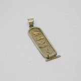 Gold On Sterling Silver Egyptian Hieroglyphs Ingot Style Pendant Vintage c1970s