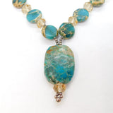 Sterling Silver Colourful Natural Stone & Crystal Beaded Necklace Modern c1990