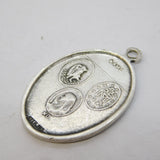 American Sterling Silver Enamel 'Protect Us' Catholic Pendant Fob Vintage c1950