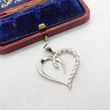 Sterling Silver Heart Diamond Paste Drop Charm Pendant Vintage c1970