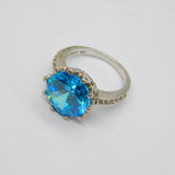 Sterling Silver Blue & Clear CZ Cocktail Dress Ring Modern c1990 Size K