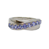 Sterling Silver 9 Tanzanite Cross Over Modernist Ring Vintage c1990 Size R 1/2