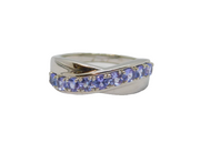 Sterling Silver 9 Tanzanite Cross Over Modernist Ring Vintage c1990 Size R 1/2