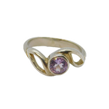 Sterling Silver Round Amethyst Swirly Front Dress Ring Vintage c1990 Size Q 1/2