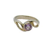 Sterling Silver Round Amethyst Swirly Front Dress Ring Vintage c1990 Size Q 1/2