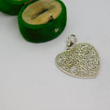 Sterling Silver Ornate Cutwork Spinel Set Heart Charm Pendant Vintage c1970
