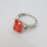 Sterling Silver Salmon Pink Garnet & Diamond Dress Ring Vintage c1990 Size N