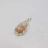 Sterling Silver Marbled Jasper & White Sapphire Drop Pendant Vintage c1970