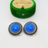Sterling Silver & Blue Hardstone Clip-On Earrings Vintage c1970