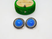 Sterling Silver & Blue Hardstone Clip-On Earrings Vintage c1970