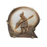20th Century Sterling Silver Carved Mother of Pearl Farmer Scene Brooch Antique