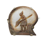 20th Century Sterling Silver Carved Mother of Pearl Farmer Scene Brooch Antique