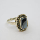 Sterling Silver Haematite & Marcasite Art Deco Ring Antique c1930 Size O 1/2