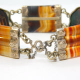 Victorian Scottish Sterling Silver Pebble Agate Panel Bracelet Antique c1860s
