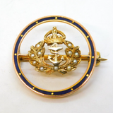 9ct Gold, Black Enamel & Seed Pearl Royal Navy Sweetheart Brooch Vintage