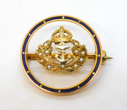 9ct Gold, Black Enamel & Seed Pearl Royal Navy Sweetheart Brooch Vintage