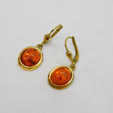 Pair of Gold On Sterling Silver Baltic Amber Leverback Earrings Vintage c1970