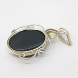 Sterling Silver Mounted Large Iridescent Hardstone Drop Pendant Vintage